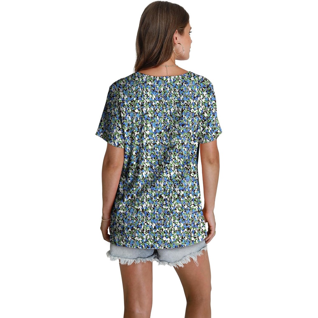 Womens T Shirts Short Sleeve Pleated Dressy Casual V Neck Summer Tops Blouses