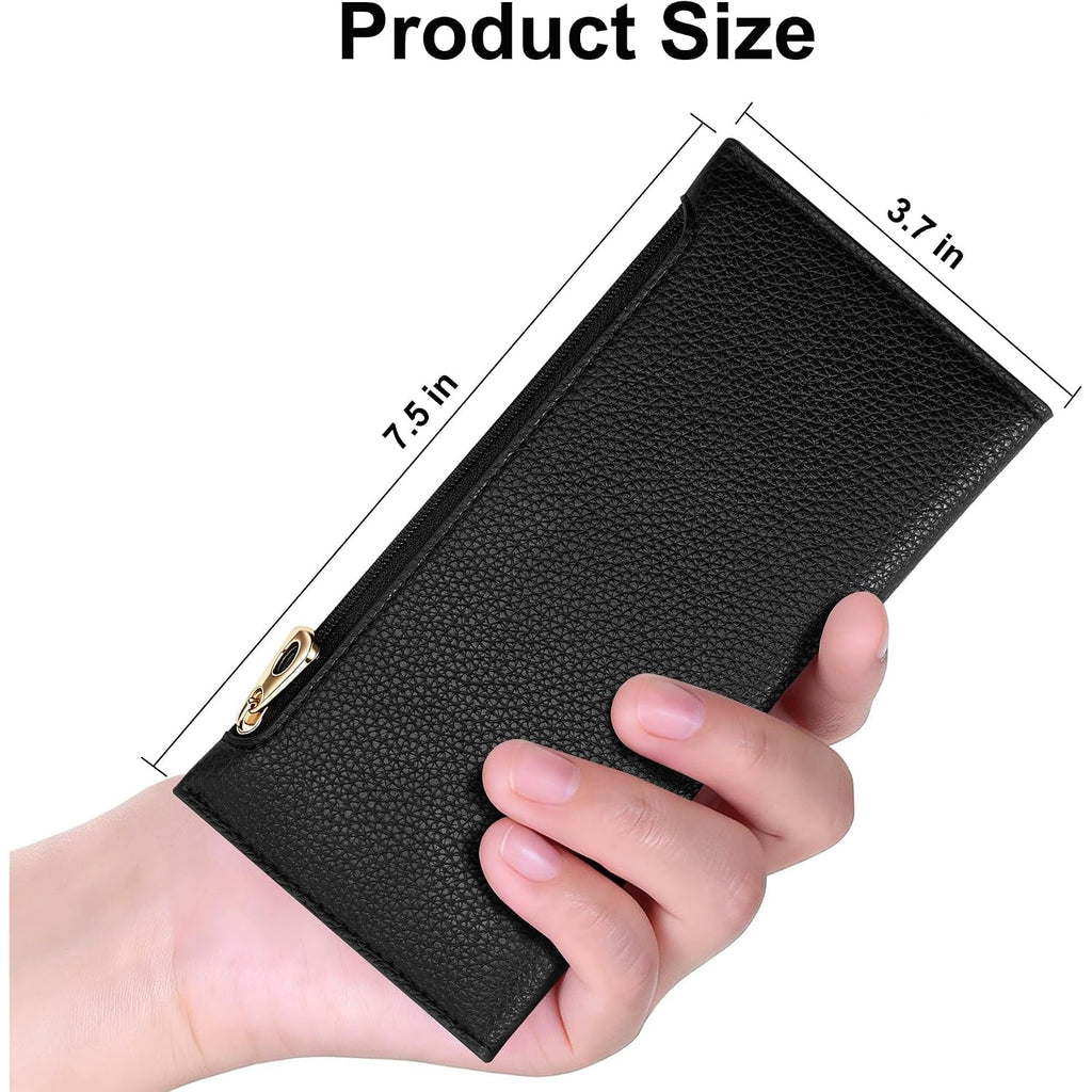 Tipmile Slim Wallet For Women, Rfid Blocking Credit Card Holder | Thin Compact Bifold Wallet With Zipper, Ladies Gift, Black