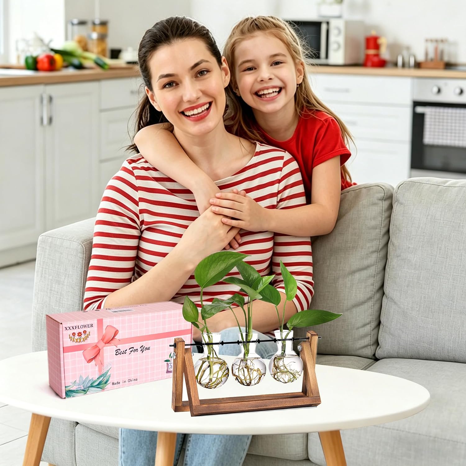 Xxxflower Plant Terrarium With Wooden Stand, Air Planter Bulb Glass Vase Metal Swivel Holder Retro Tabletop For Hydroponics Home Garden Office Decoration - 3 Bulb Vase