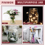 PINIWON Mason Jars 16 oz with Airtight Lids and Bands, 15 Pack Regular Mouth Canning Jars, Clear Glass Pint Jars for Canning, Pickling, Food Storage, DIY Projects, 24 Labels, Brush & String Included
