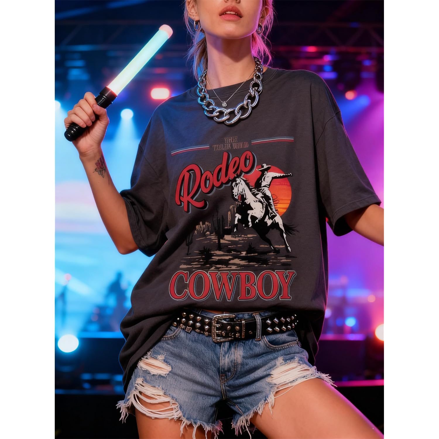 Oversized Western Shirts for Women Cowgirl Rodeo Graphic Tee Top Cowboy Vintage Country Concert Outfit Darkgray
