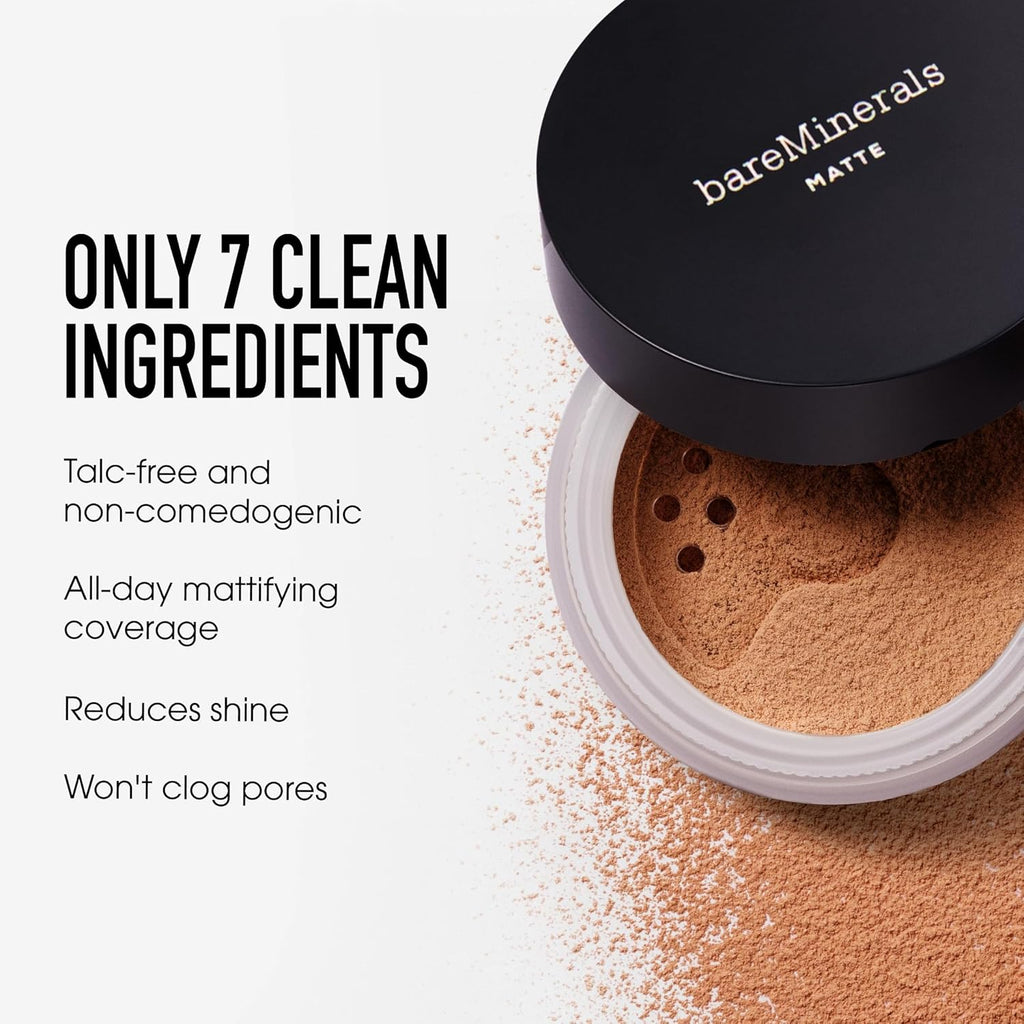 bareMinerals Original Matte Loose Powder Foundation SPF 15, Clean Mineral Powder Face Makeup, Sheer-to-Full Coverage, Reduces Shine, Dermatologist-Tested, Skin-improving Makeup For Sensitive Skin