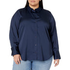 Women's Regular-Fit Long Sleeve Satin Button Down Blouse, Dressy Business Casual