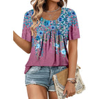 Women's Short Sleeve Summer Tunic Tops Flowy Flare Button Down Tunic Shirts Blouses S-3XL