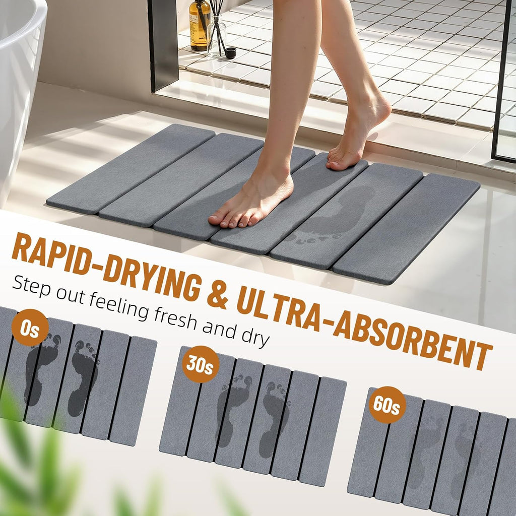Luxspire Stone Bath Mat Foldable, Quick Drying Diatomaceous Earth Bath Mat For Bathroom, Large Bathroom Rug With Non-Slip Rubber Base, Easy Clean Accessories Outside Shower, 24 X 16 In, Dark Gray