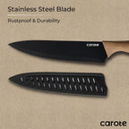 CAROTE 12PCS Knife Set, Stainless Steel Kitchen Knife Set with Nonstick Ceramic Coating, 6 Knives with Blade Guards, Rustproof, Easy-Clean, Black