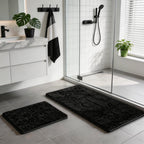 RUN HELIX Bathroom Rugs Set 2 Piece Thick Chenille Bath Mats, Soft Quick Dry Plush Absorbent Bath Rugs with Non-Slip PVC Backing, 32x20+24x16 Inch Black