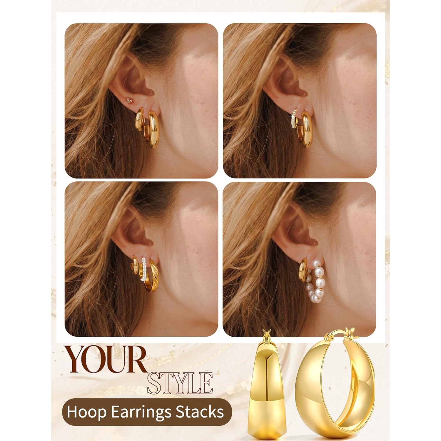 42 Pairs Gold Hoop Earrings Set for Women, Hypoallergenic Multipack Small to Chunky Hoops, Pearl & Twisted Trendy Earrings for Everyday Wear & Mothers Day Gifts