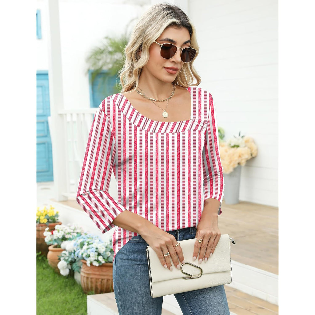 LOMON Womens 3/4 Length Sleeve T Shirts Asymmetrical Neck Tops Business Blouses for Women Fashion 2026