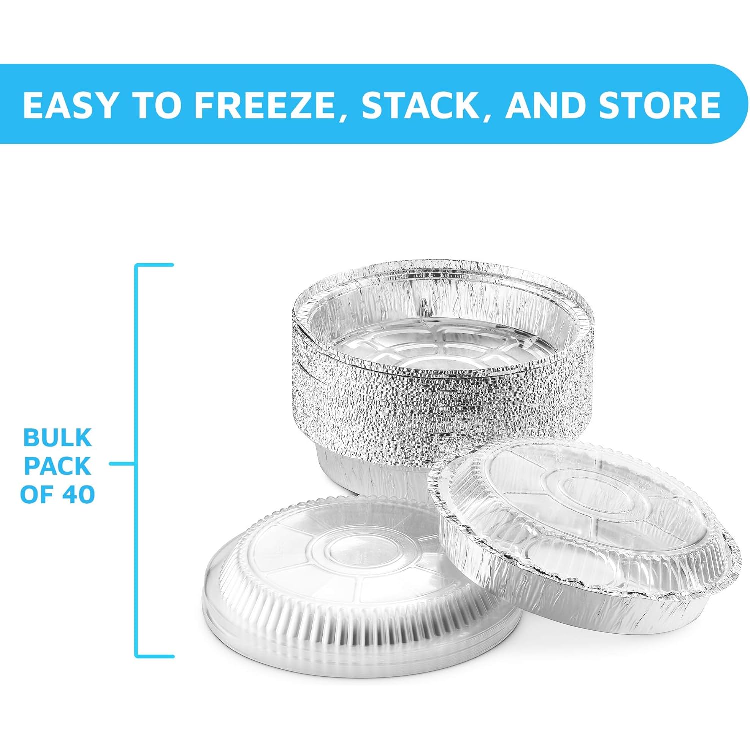 MontoPack 9” Round Aluminum Foil Pans with Clear Lids | Disposable Containers with Straight Walls for Storing, Baking, Meal Prep & Reheating | Freezer & Oven Safe, Recyclable | 40 Pack of Tins