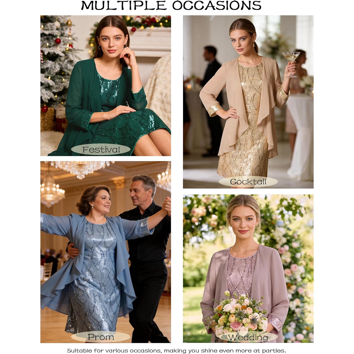 Women's Sequin Dress Wedding Guest Dresses Mother of the Bride Dresses Formal Dress Two Piece Dress Knee Length