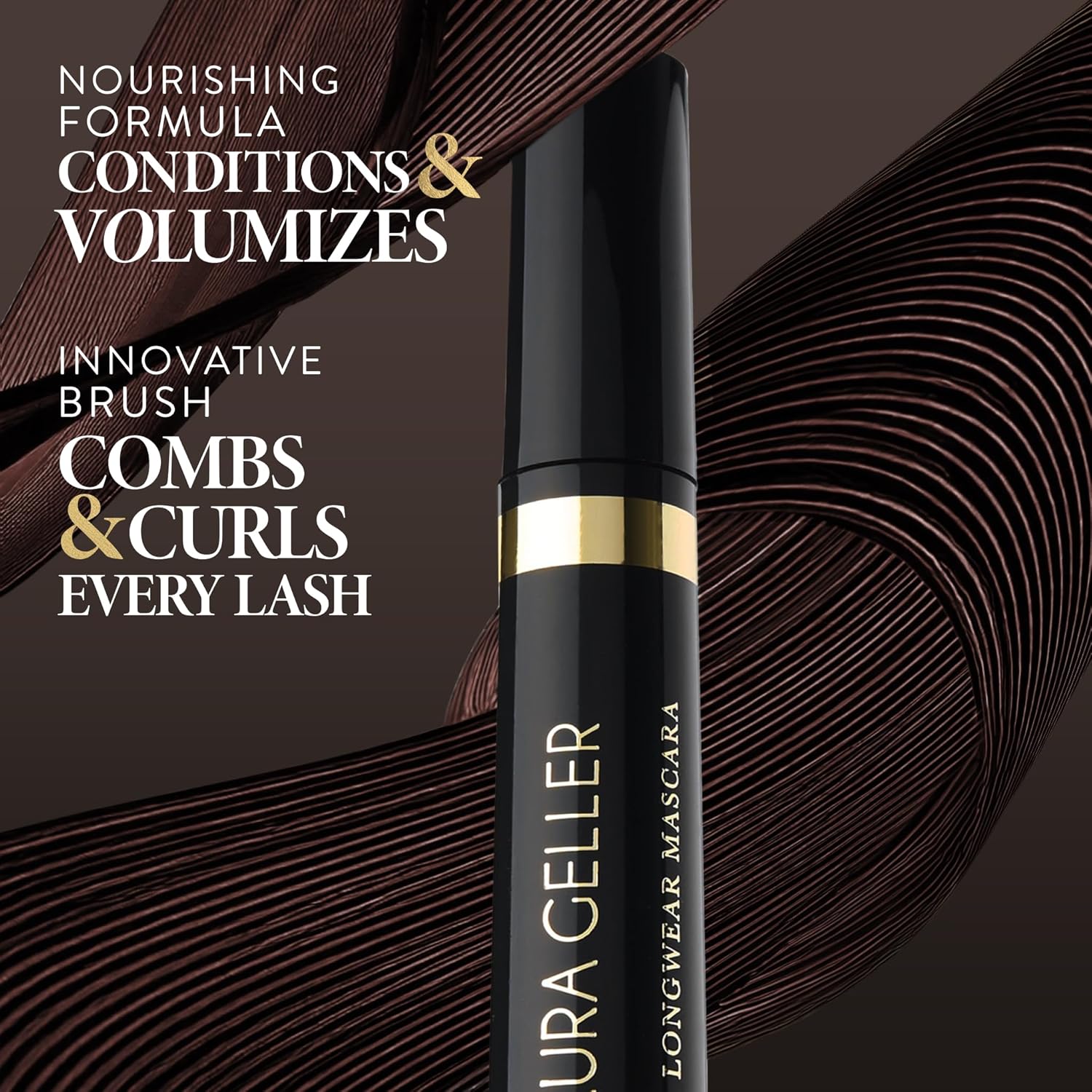 LAURA GELLER NEW YORK Kajal Longwear Mascara – Brown – Volumizing, Lengthening, & Defining Mascara - Smudge‑Proof & Flake‑Proof Wear, Buildable Formula