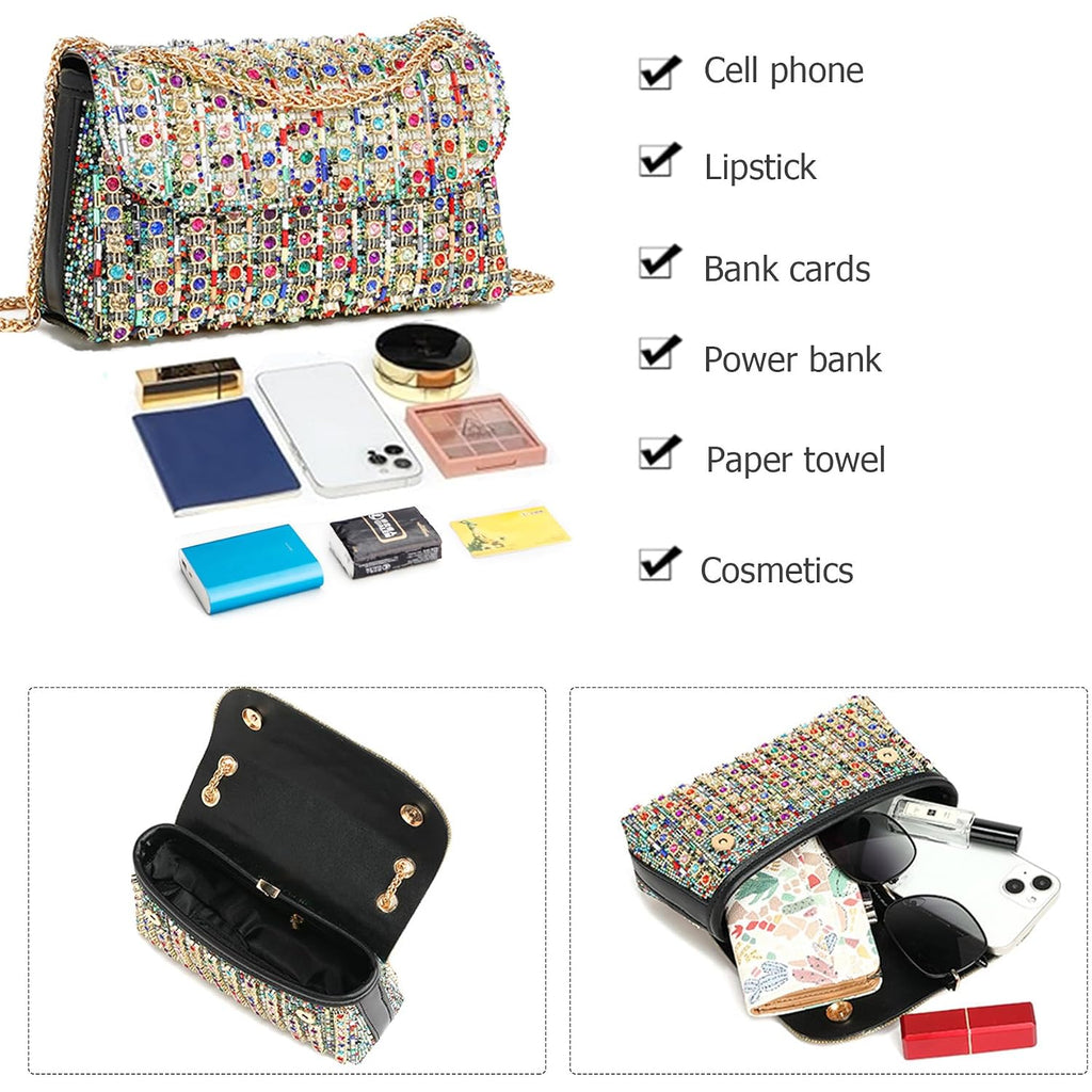 Rhinestone Clutch Purse, Sparkly Evening Bag With Chain For Women