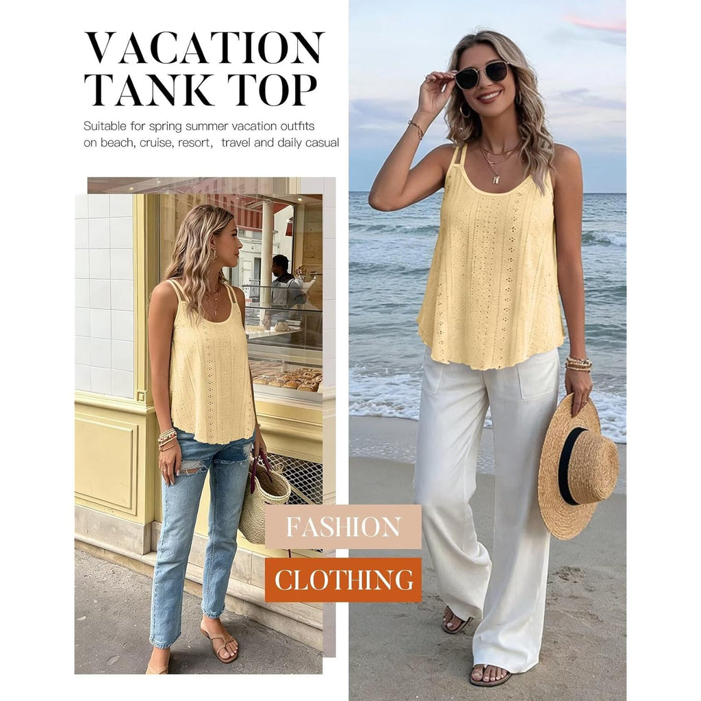 Womens Cute Tank Tops Sleeveless Spaghetti Strap Scoop Neck Loose Casual 2026 Spring Summer Beach Vacation Flowy Shirts