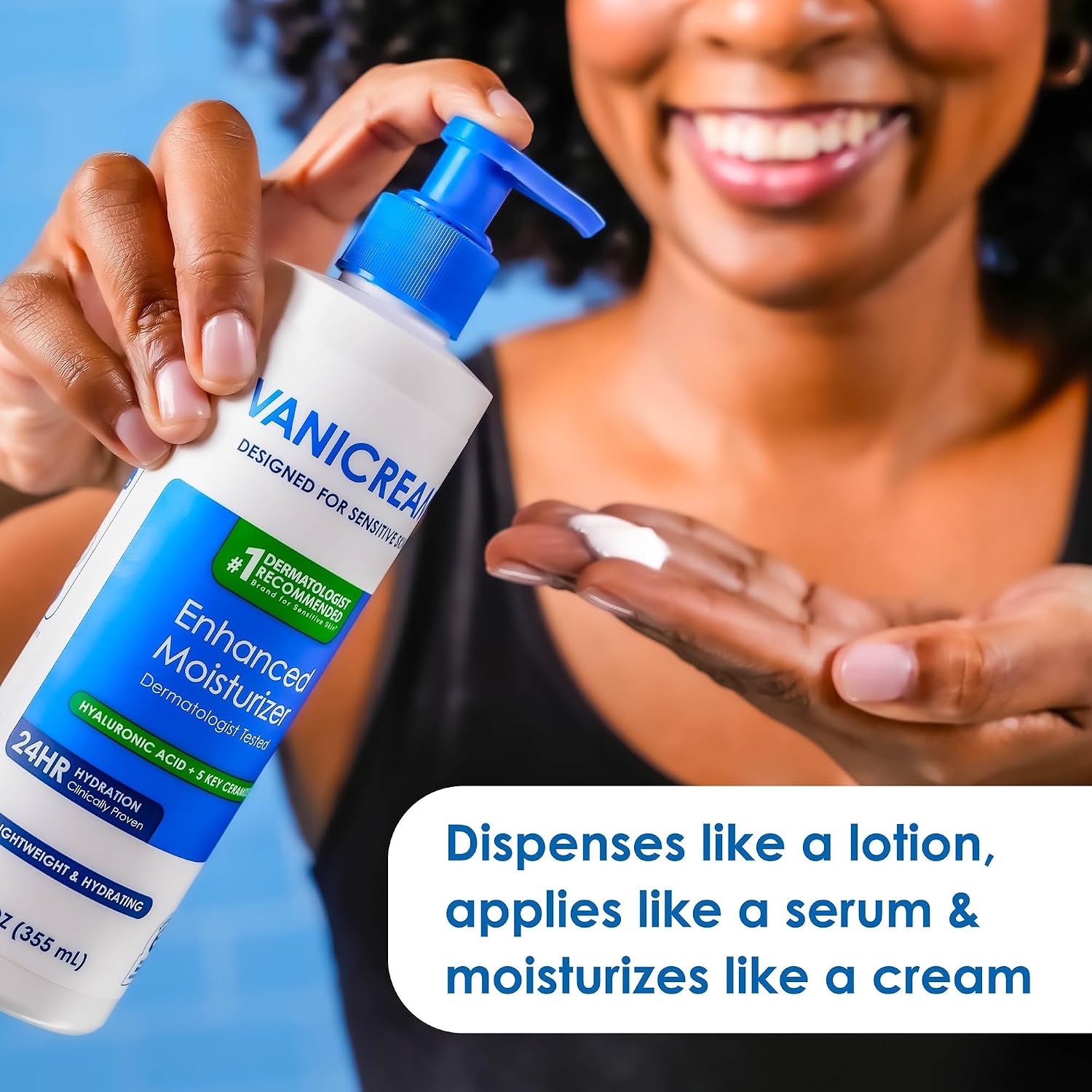 Vanicream Enhanced Moisturizer, 12 Fl Oz, Daily Body Lotion For Dry, Sensitive Skin, Clinically Tested 24Hr Hydration With Hyaluronic Acid, Glycerin & Ceramides, Formulated Without Common Irritants