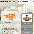 OEC Lighter Weight Tempered Glass Microwave Splatter Cover - 11.5 inch (Inner Diameter 10.6”) - Heat-Resistant -Durable Glass Lid with Vent, Silicone Knob, Dishwasher Safe, 100% Food Grade - BPA Free