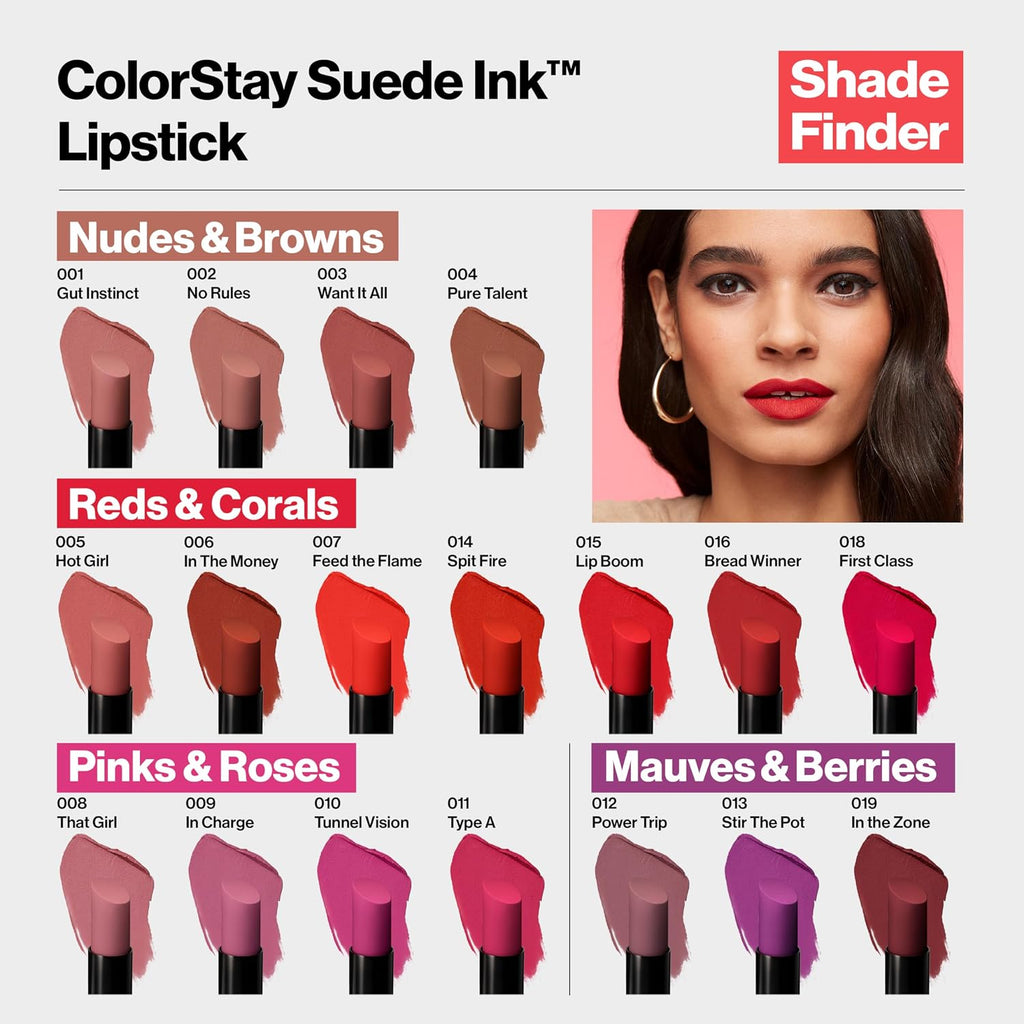 Revlon Lipstick, Colorstay Suede Ink, Built-In Primer, Infused With Vitamin E, Waterproof, Smudge-Proof, Matte Color, 008 That Girl, 0.09 Oz