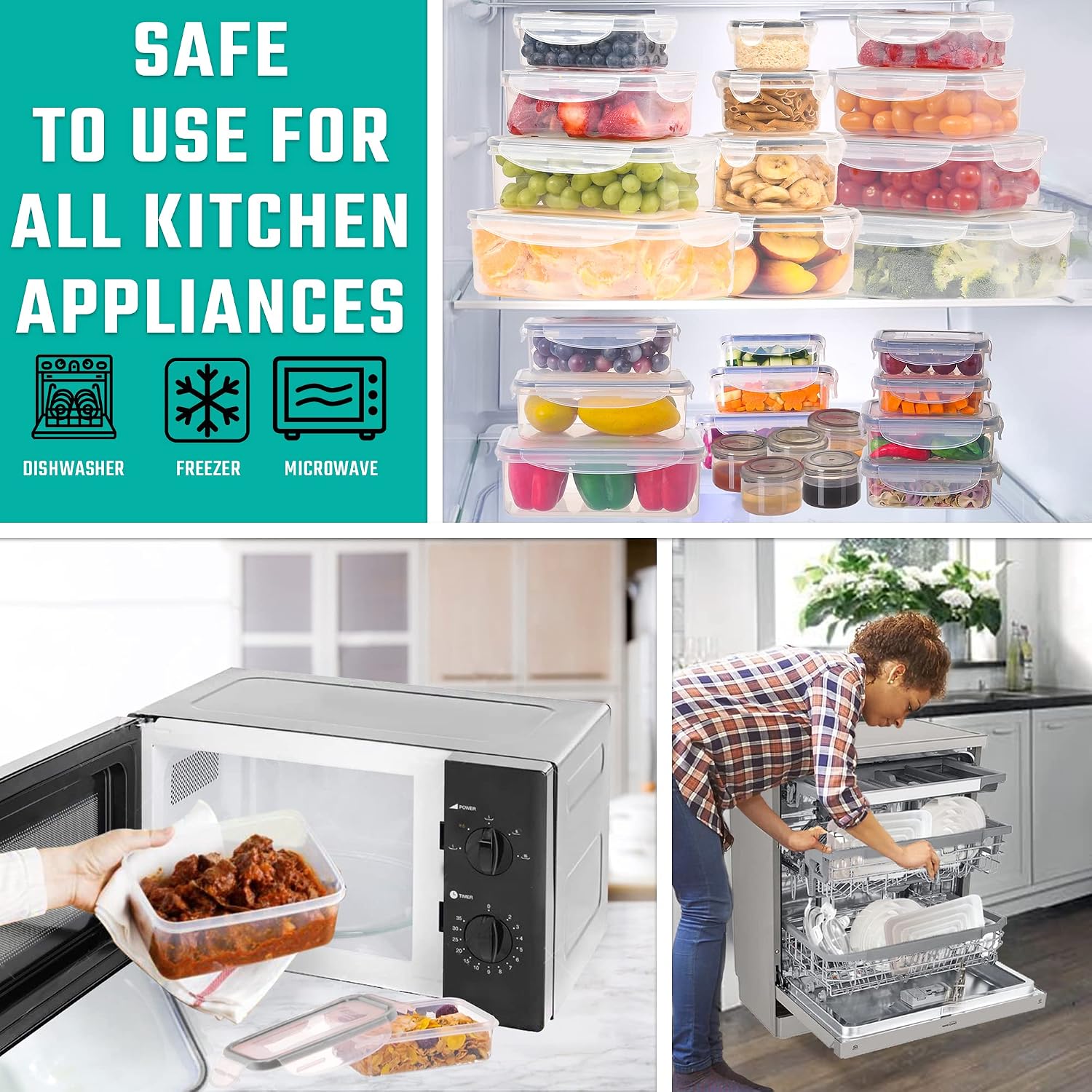 Rockberry 50 Pcs Large Food Storage Containers With Lids Airtight-85 Oz To Small Containers-Total 526Oz Stackable Kitchen Set -Bpa Free Leak Proof Containers- Freezer Microwave Safe