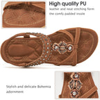 Alicegana Womens Sandals Shoes Comfort Walking with Non Slip on Casual Summer 2026 Shoes Dress Ankle Elastic Jeweled Bohemian Flats Vacation Wedding