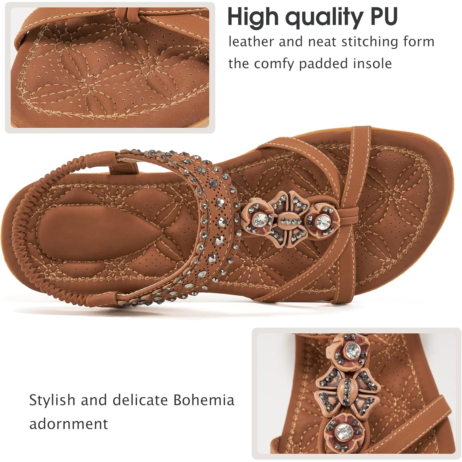 Alicegana Womens Sandals Shoes Comfort Walking with Non Slip on Casual Summer 2026 Shoes Dress Ankle Elastic Jeweled Bohemian Flats Vacation Wedding