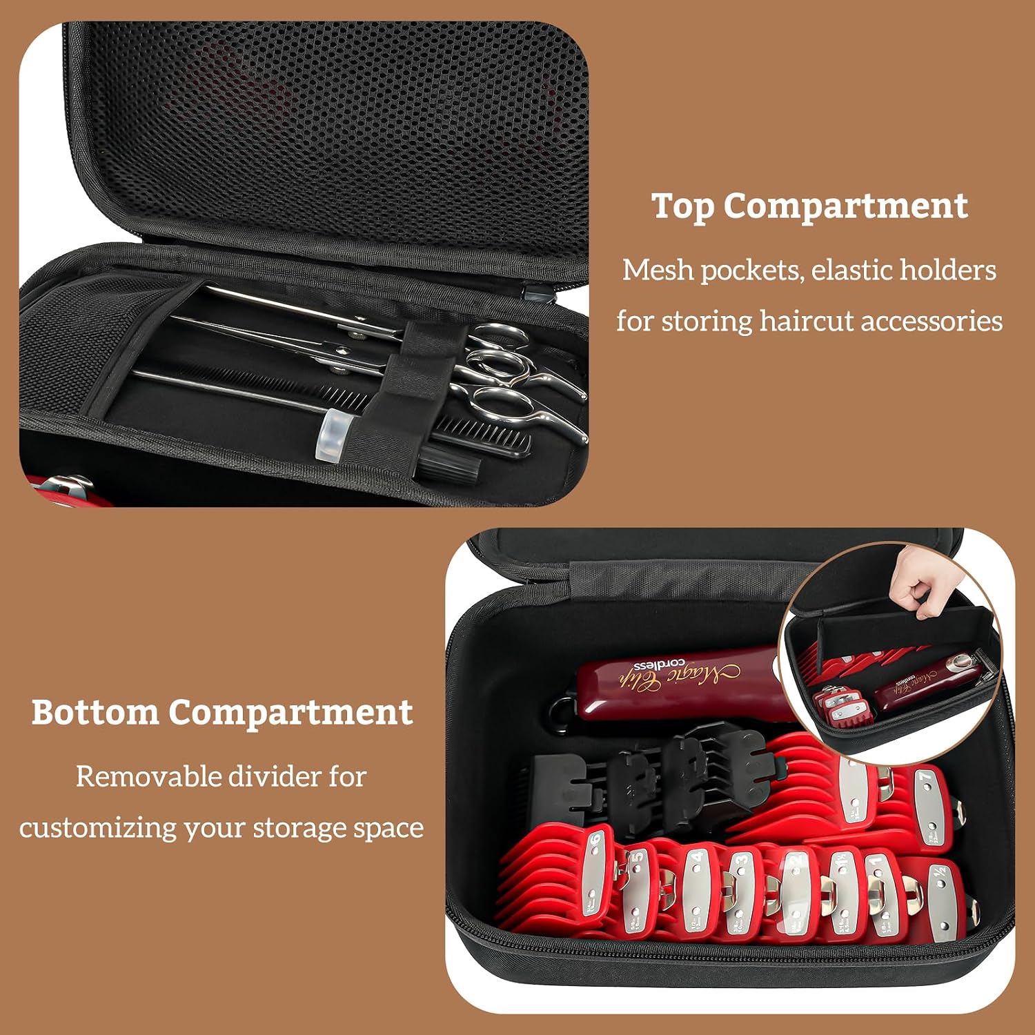 Procase Hard Travel Case For Hair Clippers, Hair Cutting Barber Supplies Holder, Trimmer Organizer Storage Bag For Hatteker/Oneisal/Wahl 5Star/Andis Men Razor Guard Grooming Kits -Black