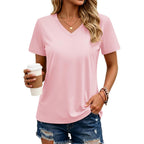 MAGCOMSEN Women's Cotton T Shirt V-Neck Short Sleeve Shirt Classic-Fit Casual Breathable Tee Summer Basic Tops