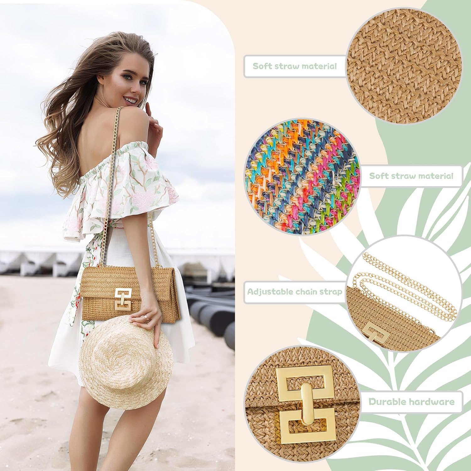 Straw Clutch Purse for Women Designer Evening Handbag Summer Beach Shoulder Crossbody Bag | Straw, Purse, Designer, Evening, Summer, Beach