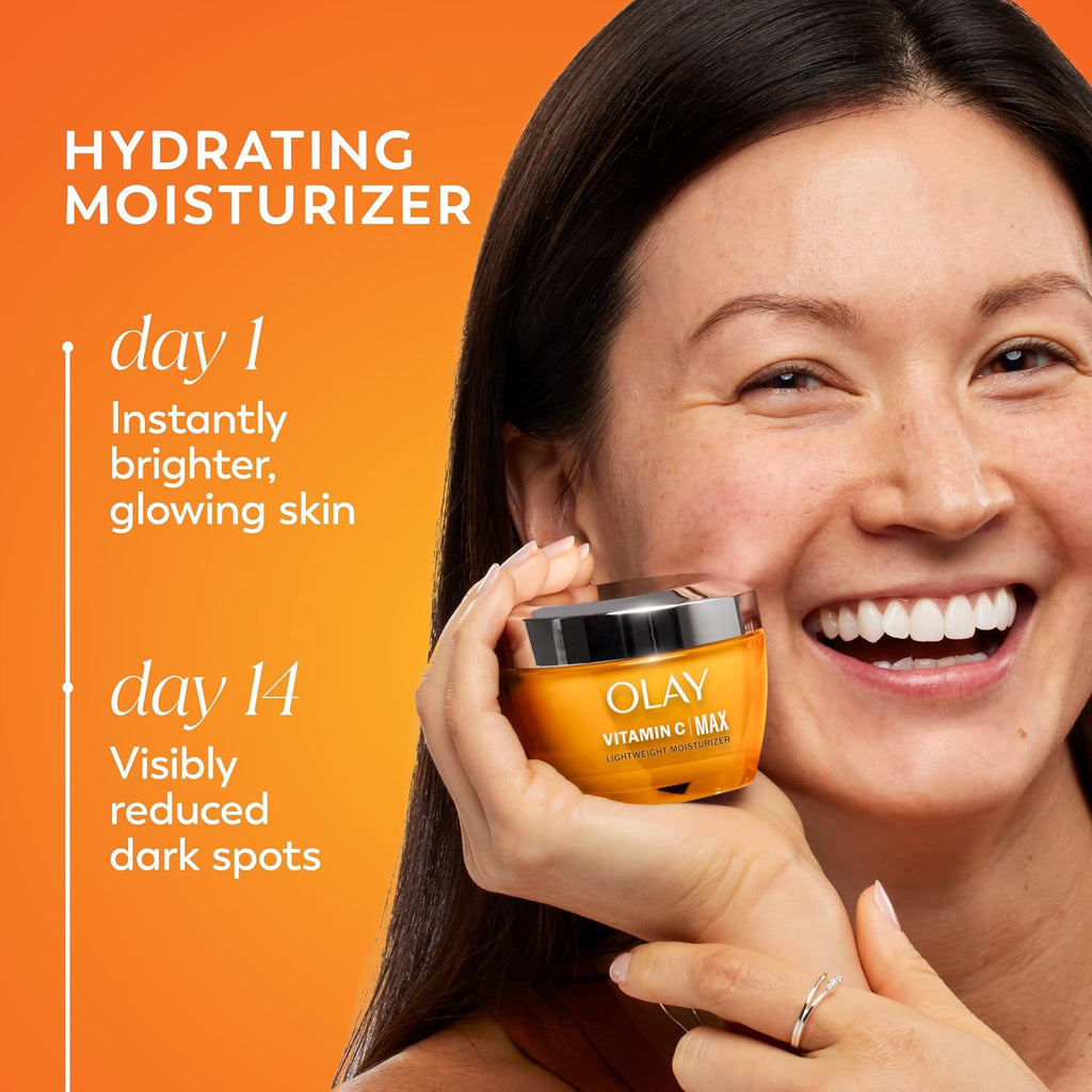 Olay, Vitamin C Max Face Moisturizer, Brightening Cream For Women, Hydrating, Evens Tone, Dark Spot And Hyperpigmentation Reduction, Glowing Skin Care - Niaciniamide, Peptides, 1.7 Ounce