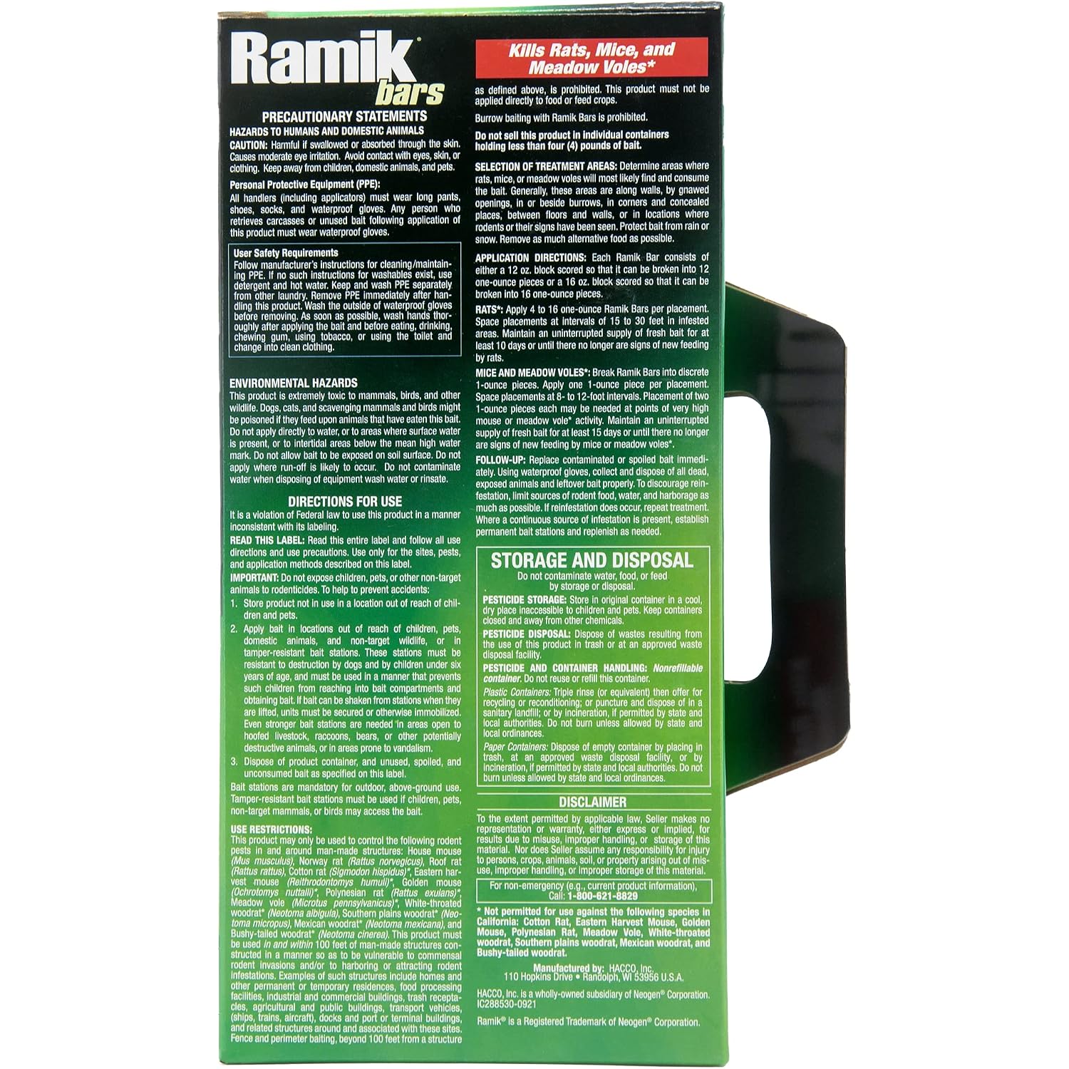 Ramik Bars All-Weather Rodenticide Mold & Moisture Resistant Bait For Control Of Rats, Mice, And Meadow Voles, 4 Lbs