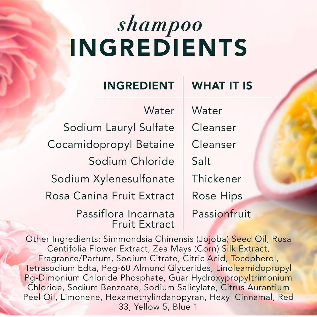Herbal Essences Shampoo, Rose Hips + Passionfruit - Smooth Collection, Shiny Hair With Vitamin E & Jojoba, Safe For Color Treated Hair, Floral Scent, Cruelty-Free, Dermatologist-Tested, 29.2 Fl Oz