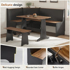 3-Piece Corner Dining Set With Hidden Storage, Black Oak | Breakfast Nook, L-Shaped Corner Bench, Hidden Storage, Space Saving Design For Small Space, Kitchen Dining Room Furniture