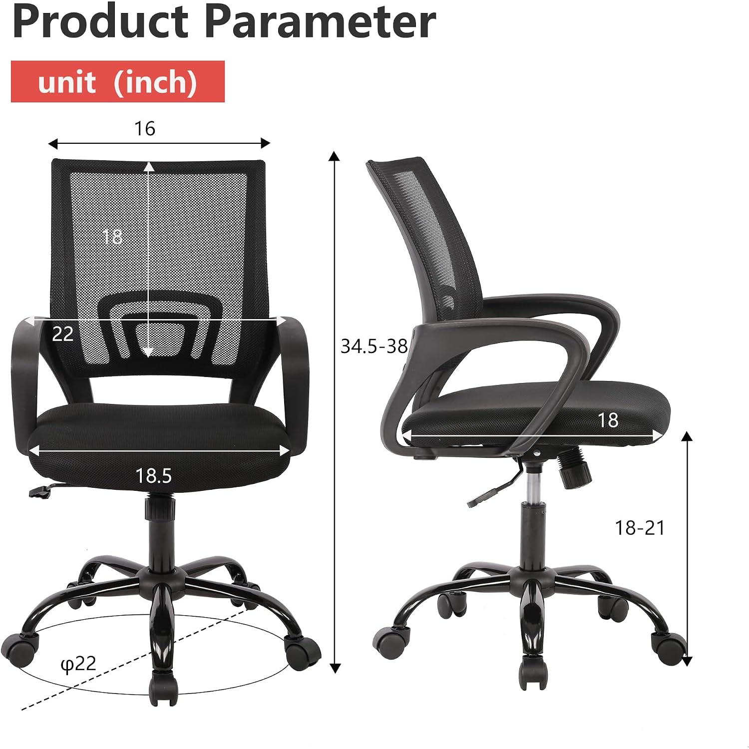 Paylesshere Office Computer Chair Ergonomic Cheap Desk Chair Adjustable Comfortable Mid Back Task Rolling Swivel With Lumbar Support For Home Office (Pack Of 1, Black)