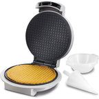 Proctor Silex Waffle Cone And Ice Cream Bowl Maker With Browning Control | Fun And Fast, Cooks In 2-3 Minutes | Includes Cone Shaper Roller & Cup Press | 7.5” Pfas-Free Non-Stick Plates | White
