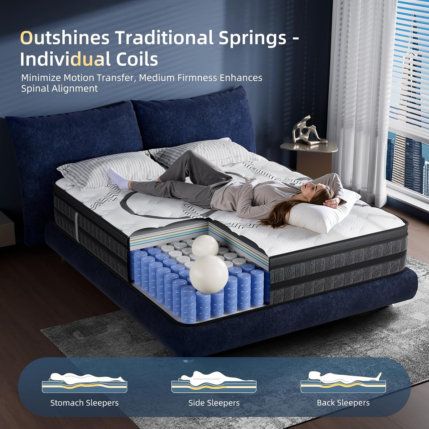 Queen Mattress, 12 Inch Hybrid Queen Size Mattress In A Box, Medium Firm, Memory Foam & Pocketed Springs, Pressure Relief, Certipur-Us Certified& Fiberglass Free, Motion Isolation, 365-Night Trial