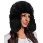 Faux Fur Fluffy Trapper Hat for Women – Winter Warm Russian Ushanka Hat with Ear Flaps