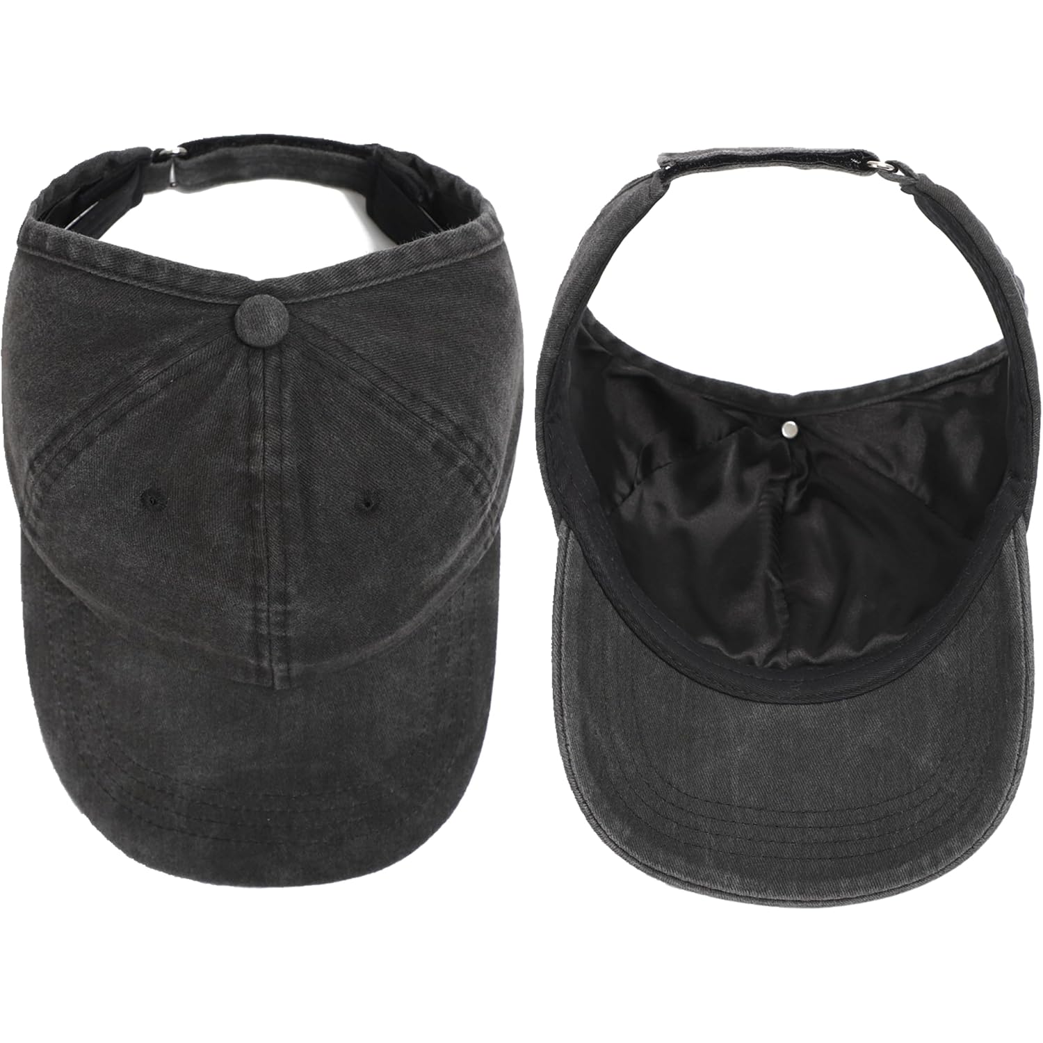 2 Pack Backless Cap For Women Natural Curly Hair Hat Baseball Cap Afro Puff Ponytail Hat