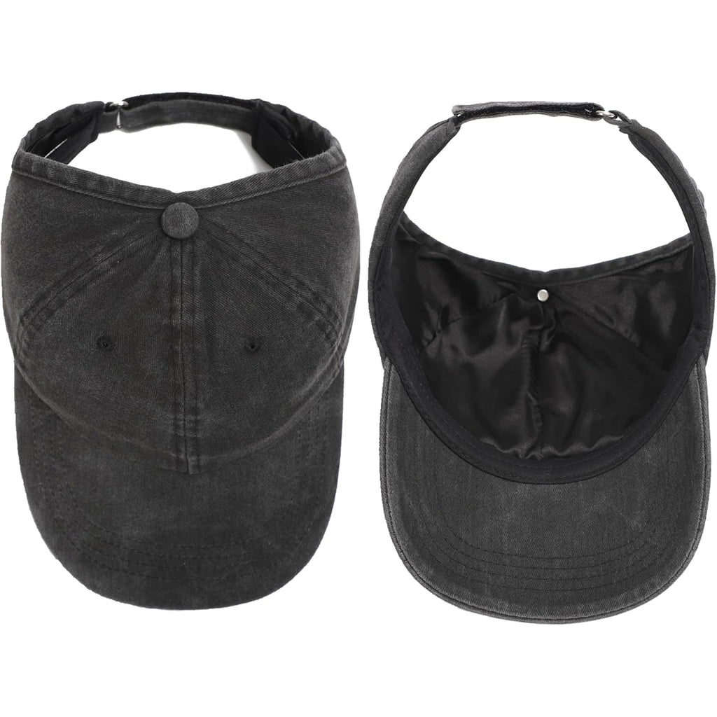 2 Pack Backless Cap For Women Natural Curly Hair Hat Baseball Cap Afro Puff Ponytail Hat