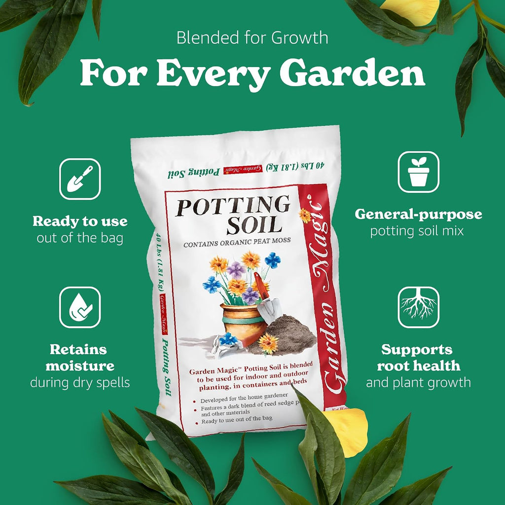 Michigan Peat 40 Pound Bag Of Garden Magic General Purpose Moisture Retaining Potting Soil Mix For Indoor And Outdoor Planting