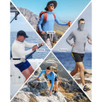 Roadbox Upf 50+ Men'S Hooded Fishing Shirts, Long Sleeve Uv Sun Protection Hoodie Hiking Running Swim Rash Guard With Mask