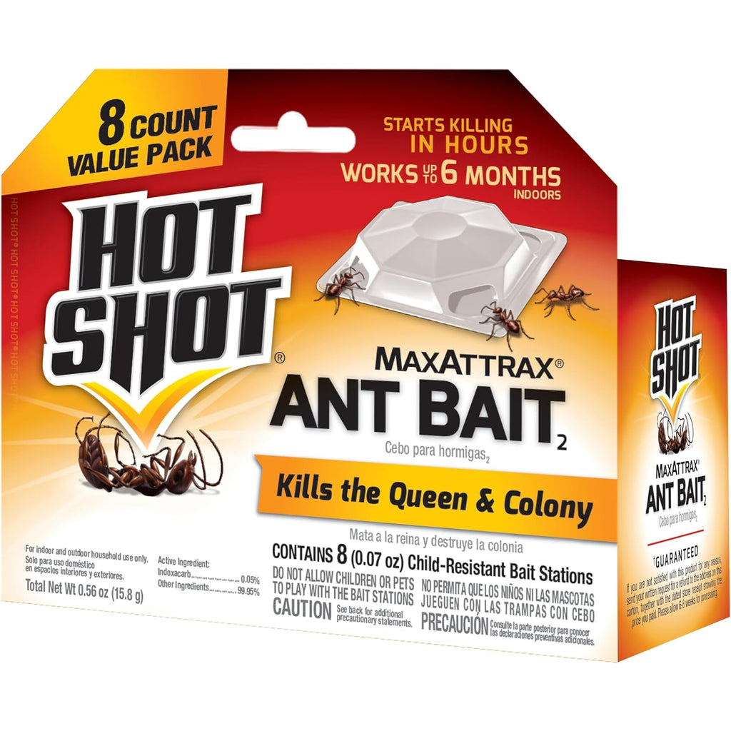 Hot Shot Maxattrax Ant Bait 8 Count, Child-Resistant Bait Stations