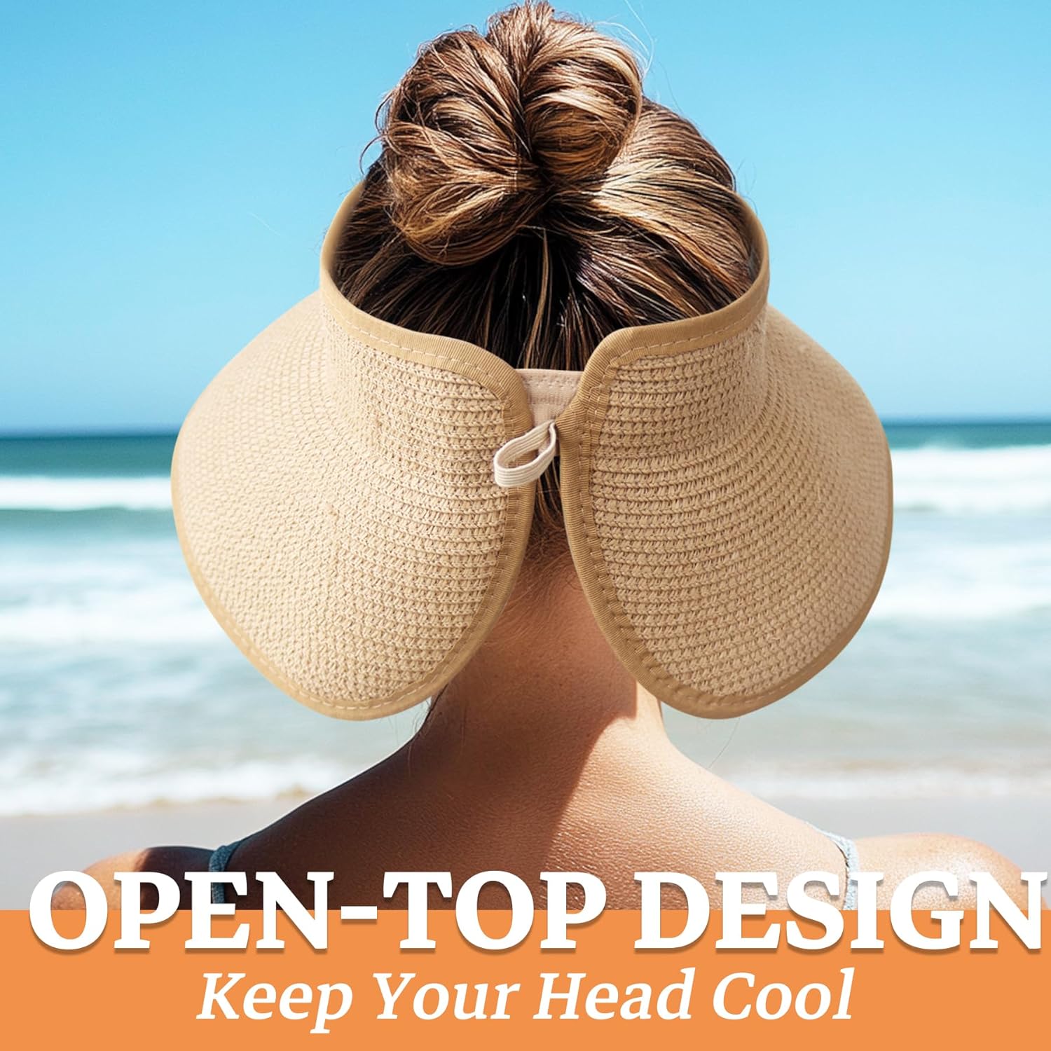 Sun Visor Hats for Women Straw Wide Brim Ponytail Beach Hat Packable Foldable UV Protection Travel Hats