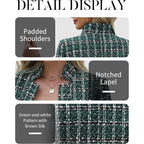 Elleven Womens' Tweed Open Front Blazer Long Sleeve Jacket Notch Collar Fully Lined Casual Business Work Office Coat