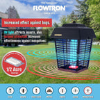 Flowtron Electric Bug Zapper, 1/2 Acre Outdoor, 15W Uv, 5600V, Octenol Lure | Enjoy Mosquito-Free Evenings Outdoors - Uv Light And Octenol Lure Eliminates Flies, Gnats, And Beetles - Ul And Etl Certified