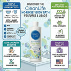 No-Rinse Cleanlife Products Body Bath, 16 Fl Oz (Pack Of 3, Makes 48 Complete Baths) – Gentle, Concentrated Liquid Body Wash Made In Usa – Ideal For Post-Surgery, Elderly Care, Camping, And Travel