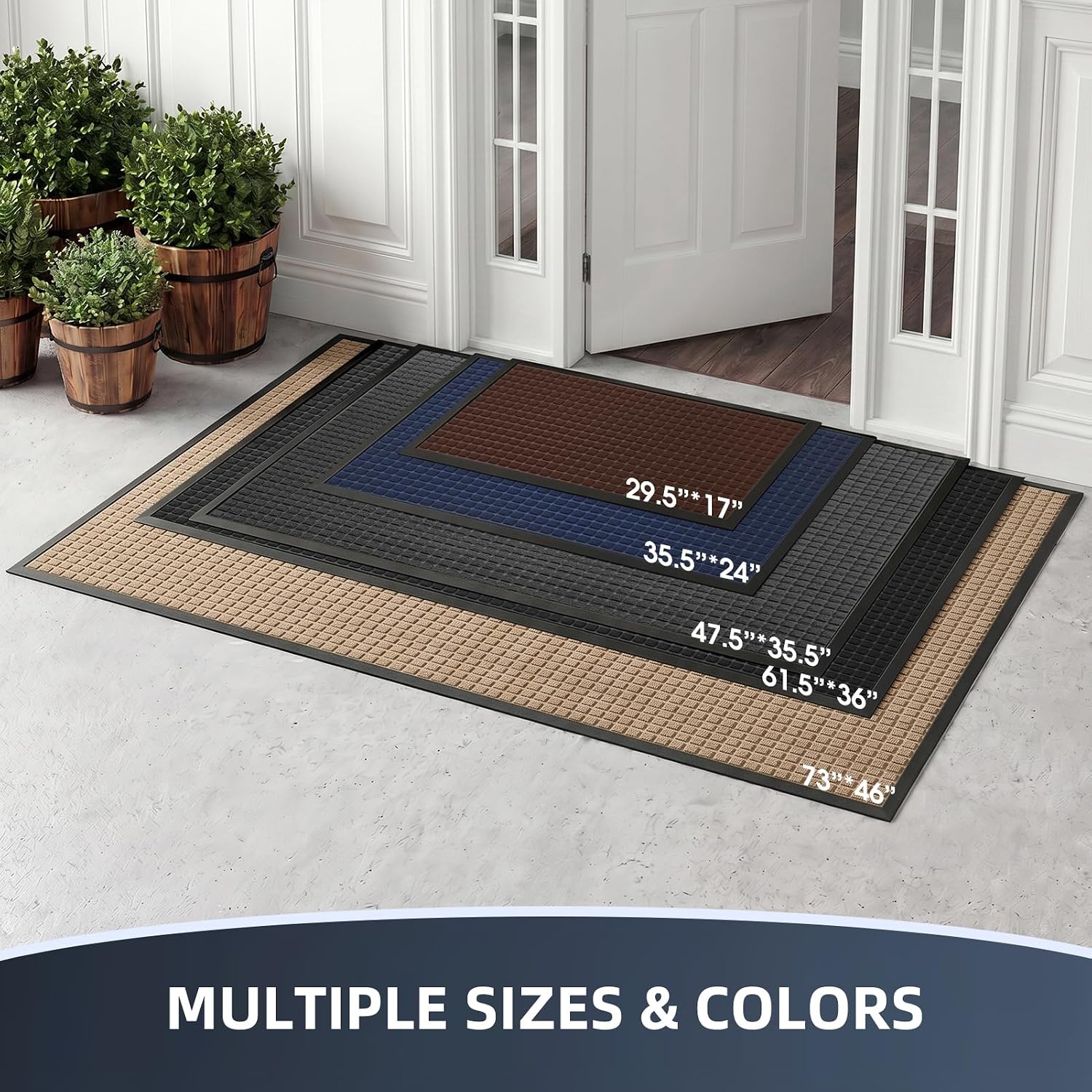 Front Door Mat Outside Entrance, Heavy Duty Waterproof Doormat | 29.5"X17" Indoor/Outdoor Dirt Trapper With Non-Slip Rubber Backing, Low Profile Easy Clean, Stain & Fade Resistant Black