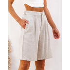 Bermuda Shorts for Women High Waisted Linen Dressy Casual Pleated Wide Leg Summer Shorts with Elastic Waist