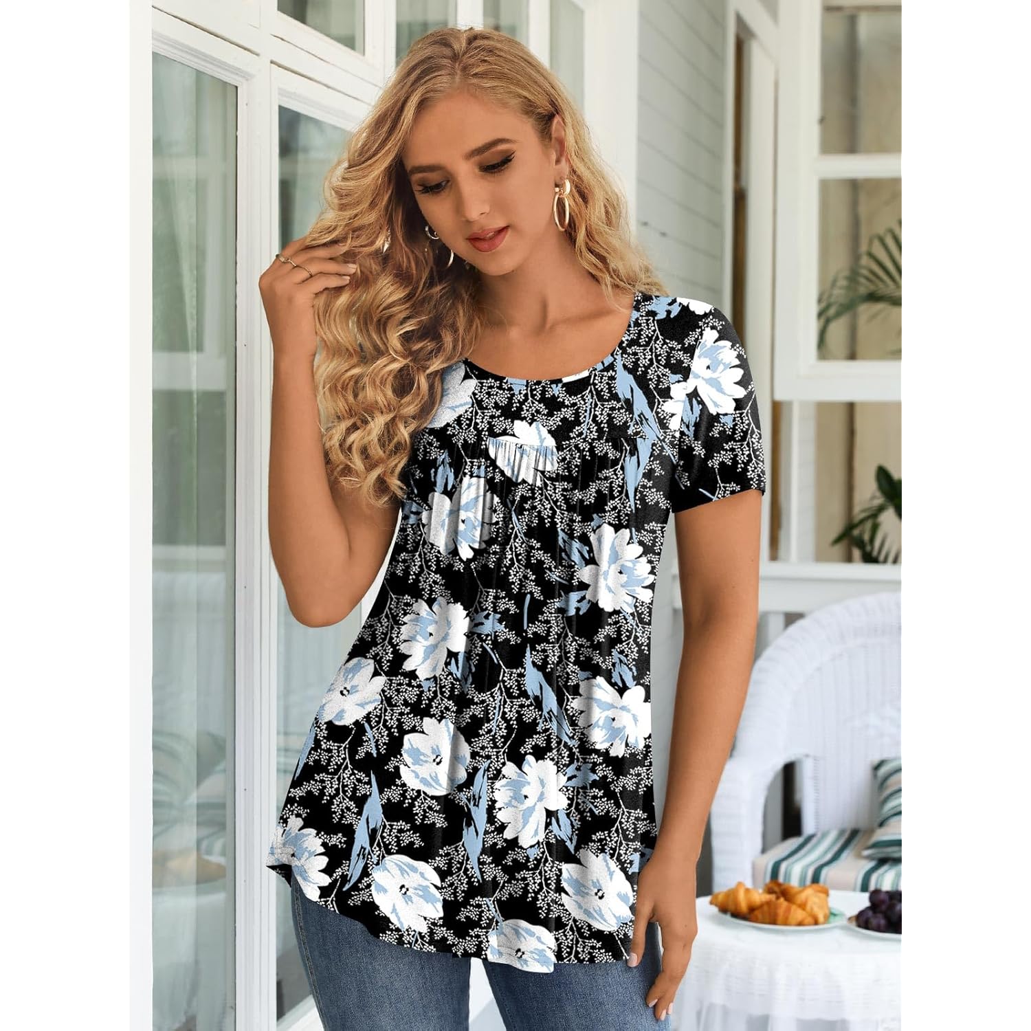 Womens Tunic Tops 2026 Short Sleeve Shirts Summer Casual Tee Comfy Blouses S-4XL