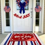 USA 250th Anniversary Patriotic Doormat, 2'4" x 3'7" Red White and Blue Striped Outdoor Rug, Washable Farmhouse Front Porch Welcome Mat for Memorial Day, 4th of July, and Independence Day Decor