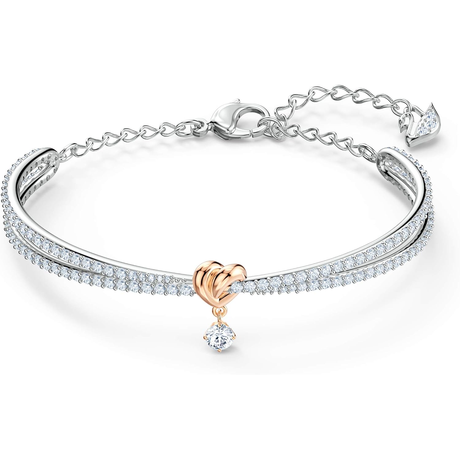 Swarovski Lifelong Heart Necklace, Earrings, and Bracelet Crystal Jewelry Collection, Rose Gold & Rhodium Tone Finish