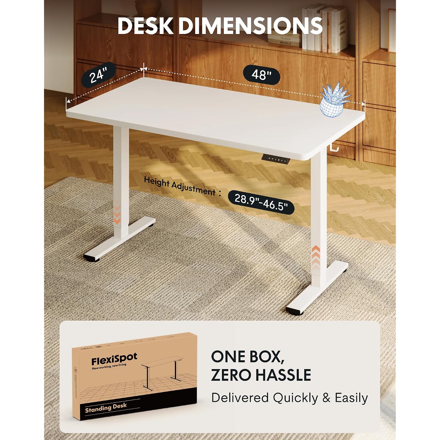 Flexispot En1 48"X24" One-Piece Standing Desk, White | 176 Lbs Capacity, Seamless Desktop, Home Office, 4 Memory Presets, Dual Monitor Setup, Anti-Collision